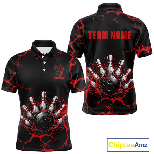 Custom Black & Red Thunder Bowling Shirt for Men Bowling Team Jersey Polo & Quarter-Zip QZT1230