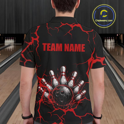Custom Black & Red Thunder Bowling Shirt for Men Bowling Team Jersey Polo & Quarter-Zip QZT1230