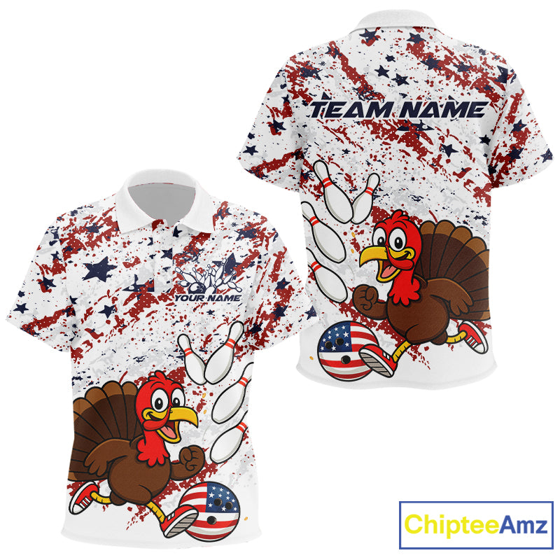 American Funny Turkey Bowling Team Shirt for Kids Custom Bowling Jersey Polo Thanksgiving Bowling Outfit QZT775