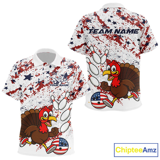 American Funny Turkey Bowling Team Shirt for Kids Custom Bowling Jersey Polo Thanksgiving Bowling Outfit QZT775