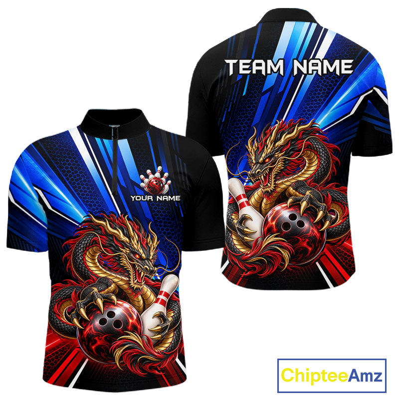 Custom Dragon Bowling Shirt for Men Bowling Team Jersey Polo & 1/4-Zip QZT1370