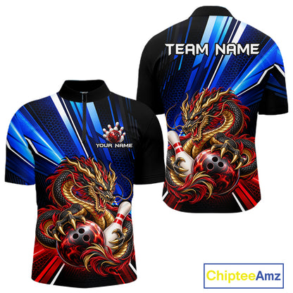 Custom Dragon Bowling Shirt for Men Bowling Team Jersey Polo & 1/4-Zip QZT1370