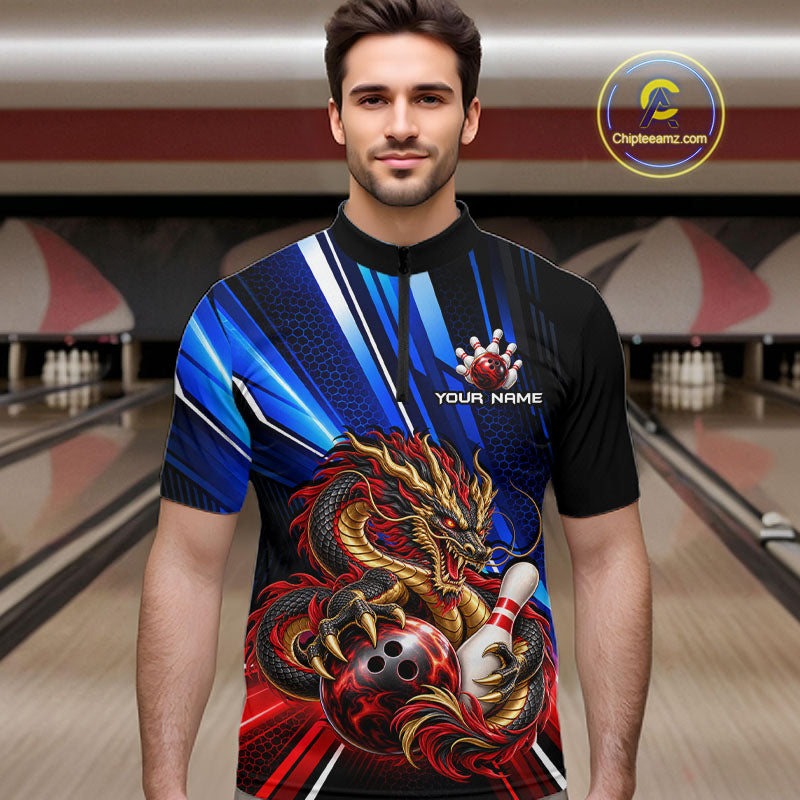 Custom Dragon Bowling Shirt for Men Bowling Team Jersey Polo & 1/4-Zip QZT1370