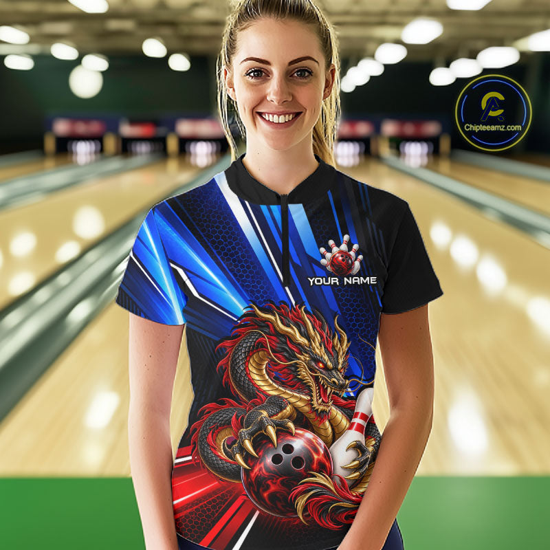 Custom Dragon Bowling Shirt for Women Bowling Team Jersey Polo & 1/4-Zip QZT1370