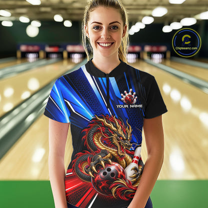 Custom Dragon Bowling Shirt for Women Bowling Team Jersey Polo & 1/4-Zip QZT1370