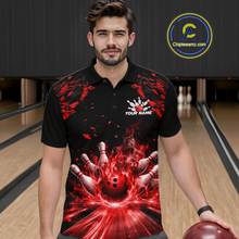 Load image into Gallery viewer, Custom Red Flame Bowling Team Shirt for Men Polo &amp; 1/4-Zip Bowling Jersey Bowling League Uniform QZT866