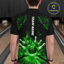 Load image into Gallery viewer, Custom Green Flame Bowling Team Shirt for Men Polo &amp; 1/4-Zip Bowling Jersey Bowling League Uniform QZT866