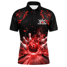 Load image into Gallery viewer, Custom Red Flame Bowling Team Shirt for Men Polo &amp; 1/4-Zip Bowling Jersey Bowling League Uniform QZT866