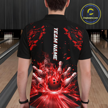 Load image into Gallery viewer, Custom Red Flame Bowling Team Shirt for Men Polo &amp; 1/4-Zip Bowling Jersey Bowling League Uniform QZT866