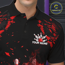 Load image into Gallery viewer, Custom Red Flame Bowling Team Shirt for Men Polo &amp; 1/4-Zip Bowling Jersey Bowling League Uniform QZT866