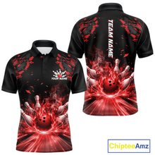 Load image into Gallery viewer, Custom Red Flame Bowling Team Shirt for Men Polo &amp; 1/4-Zip Bowling Jersey Bowling League Uniform QZT866