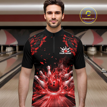 Load image into Gallery viewer, Custom Red Flame Bowling Team Shirt for Men Polo &amp; 1/4-Zip Bowling Jersey Bowling League Uniform QZT866