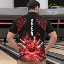 Load image into Gallery viewer, Custom Red Flame Bowling Team Shirt for Men Polo &amp; 1/4-Zip Bowling Jersey Bowling League Uniform QZT866