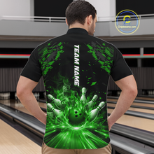 Load image into Gallery viewer, Custom Green Flame Bowling Team Shirt for Men Polo &amp; 1/4-Zip Bowling Jersey Bowling League Uniform QZT866
