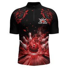 Load image into Gallery viewer, Custom Red Flame Bowling Team Shirt for Men Polo &amp; 1/4-Zip Bowling Jersey Bowling League Uniform QZT866