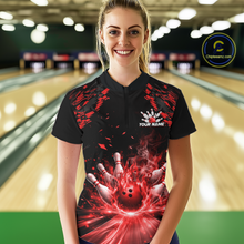 Load image into Gallery viewer, Custom Red Flame Bowling Team Shirt for Men Polo &amp; 1/4-Zip Bowling Jersey Bowling League Uniform QZT866