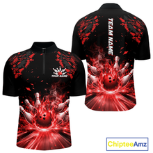 Load image into Gallery viewer, Custom Red Flame Bowling Team Shirt for Men Polo &amp; 1/4-Zip Bowling Jersey Bowling League Uniform QZT866