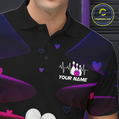 Personalized Valentine Bowling Shirt for Couples Bowling Jersey Pink Bowling Gift Polo & 1/4-Zip QZT870