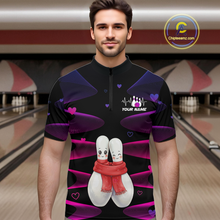 Load image into Gallery viewer, Personalized Valentine Bowling Shirt for Couples Bowling Jersey Pink Bowling Gift Polo &amp; 1/4-Zip QZT870