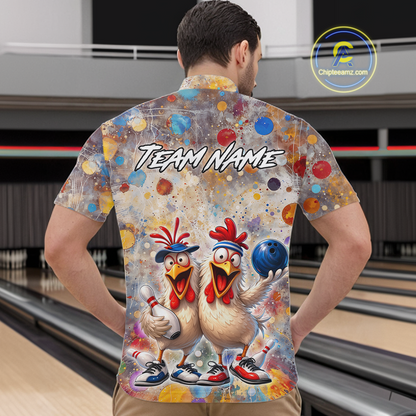Custom Funny Chicken Bowling Team Shirt for Men Colorful Bowling Buddy Shirt Polo & 1/4 Bowling Outfit QZT955