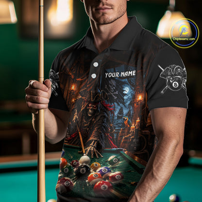 Custom Grim Reaper 8 Ball Billiard Shirts Pirate Billiard Pool Jersey for Men BHT131