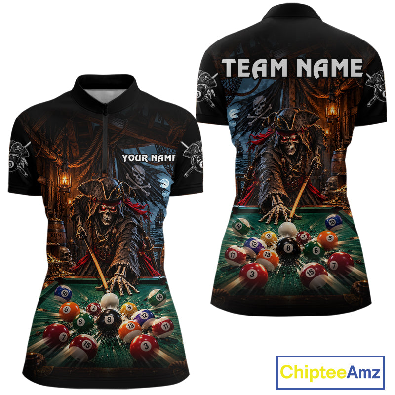 Custom Grim Reaper 8 Ball Billiard Shirts Pirate Billiard Pool Jersey for Women BHT131
