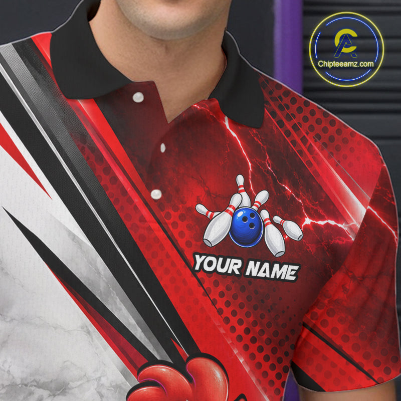 Funny Chicken Bowling Shirt for Men Custom Red White Bowling Jersey Polo & 1/4-Zip QZT1374