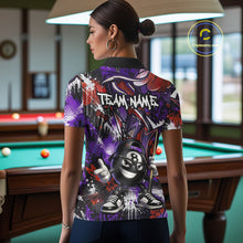 Load image into Gallery viewer, Person wearing a colorful polo shirt with 'TEAM NAME' text in a pool hall.