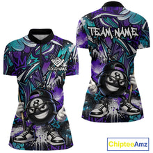 Load image into Gallery viewer, Teal and purple quarter-zip shirt with 8-ball design and 'Team Name' text, featuring Chiptee Amz branding.