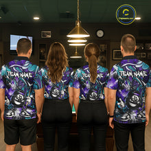 Load image into Gallery viewer, Four people wearing matching team jerseys in a room with a pool table.