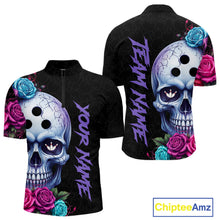 Load image into Gallery viewer, Black jersey with colorful skull and rose design on front and back, customizable text 'Your Name'.