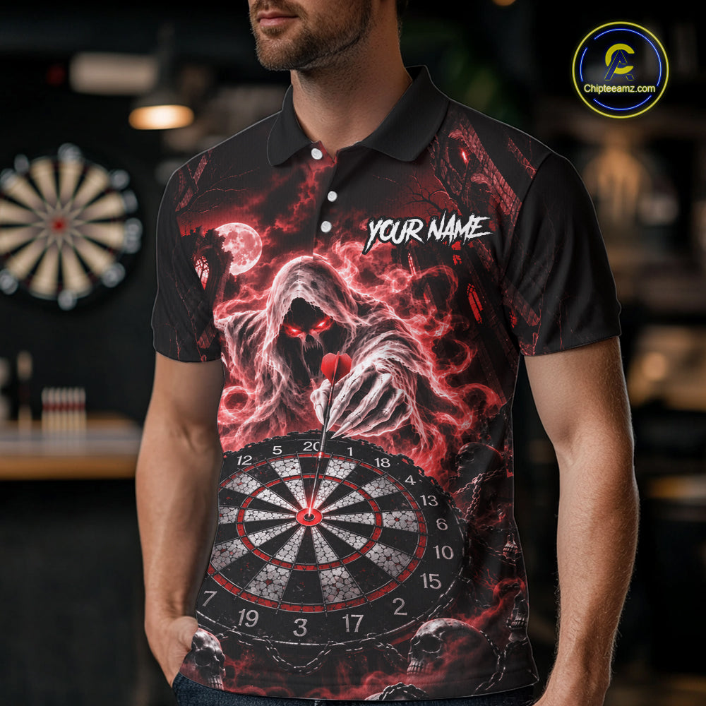 Custom Red Grim Reaper Dart Shirt Ghost Dartboard Dart Team Jersey for Men DHT77