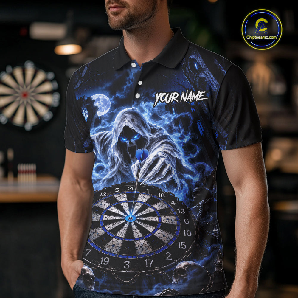 Custom Blue Grim Reaper Dart Shirt Ghost Dartboard Dart Team Jersey for Men DHT77