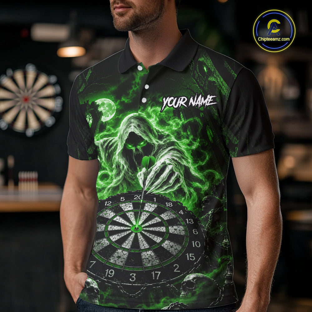 Custom Green Grim Reaper Dart Shirt Ghost Dartboard Dart Team Jersey for Men DHT77