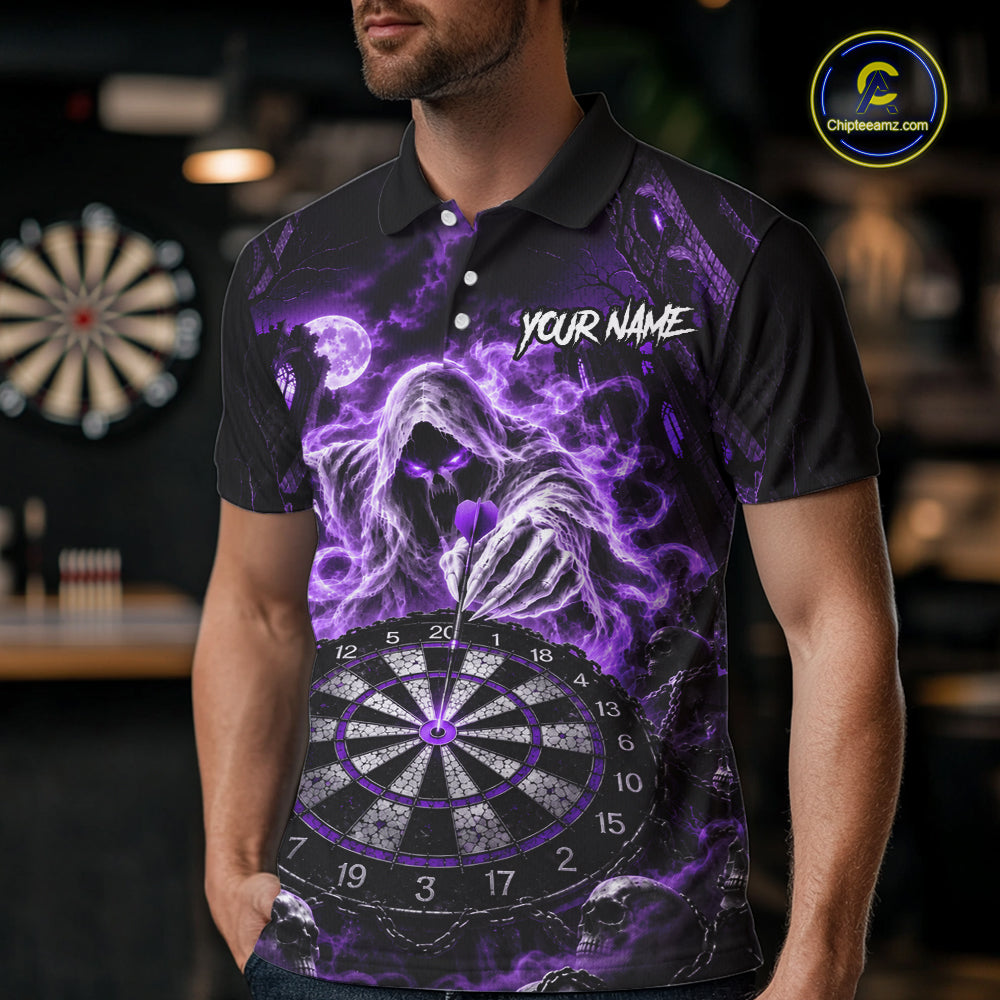 Custom Purple Grim Reaper Dart Shirt Ghost Dartboard Dart Team Jersey for Men DHT77