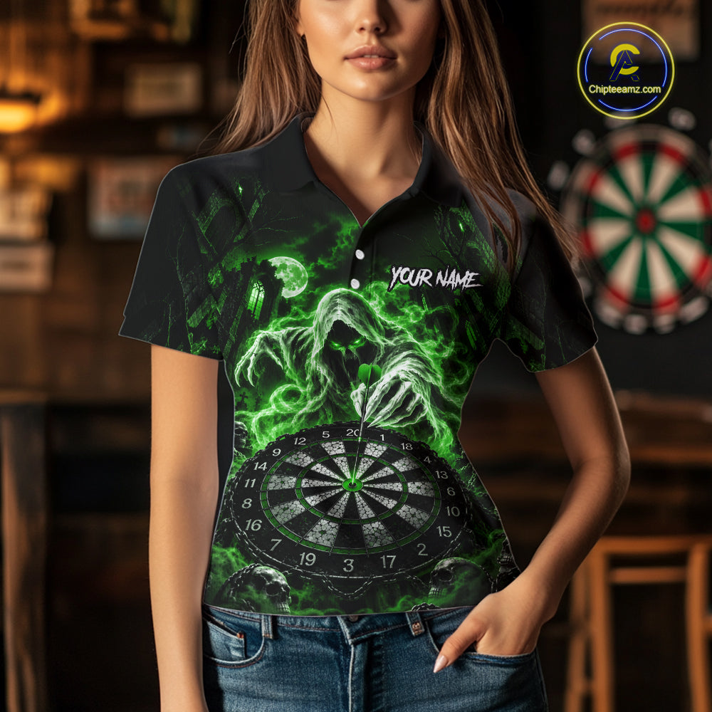 Custom Green Grim Reaper Dart Shirt Ghost Dartboard Dart Team Jersey for Women DHT77