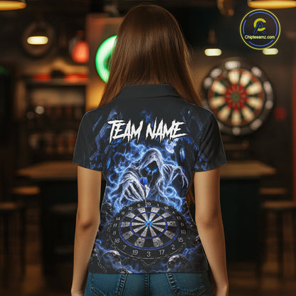 Custom Blue Grim Reaper Dart Shirt Ghost Dartboard Dart Team Jersey for Women DHT77
