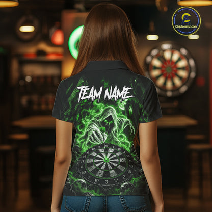 Custom Green Grim Reaper Dart Shirt Ghost Dartboard Dart Team Jersey for Women DHT77