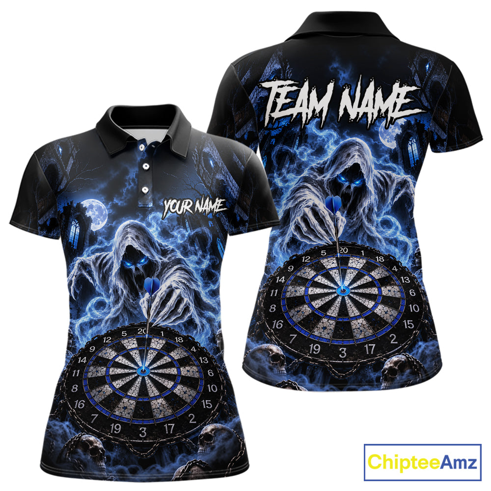 Custom Blue Grim Reaper Dart Shirt Ghost Dartboard Dart Team Jersey for Women DHT77
