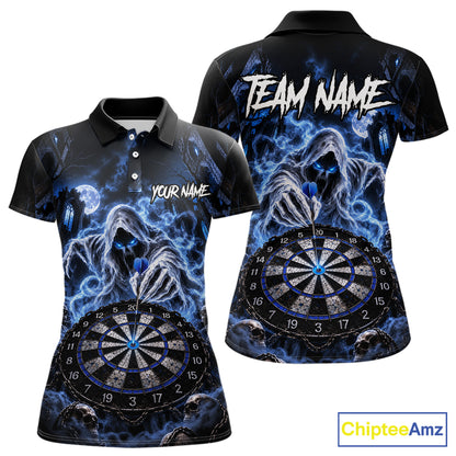 Custom Blue Grim Reaper Dart Shirt Ghost Dartboard Dart Team Jersey for Women DHT77