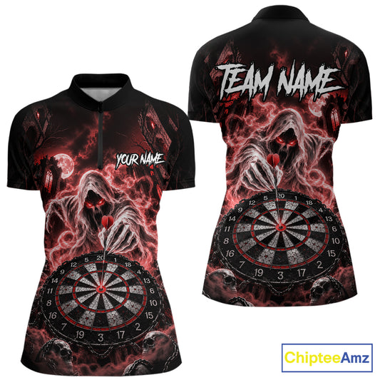 Custom Red Grim Reaper Dart Shirt Ghost Dartboard Dart Team Jersey for Women DHT77