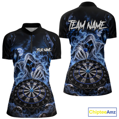 Custom Blue Grim Reaper Dart Shirt Ghost Dartboard Dart Team Jersey for Women DHT77