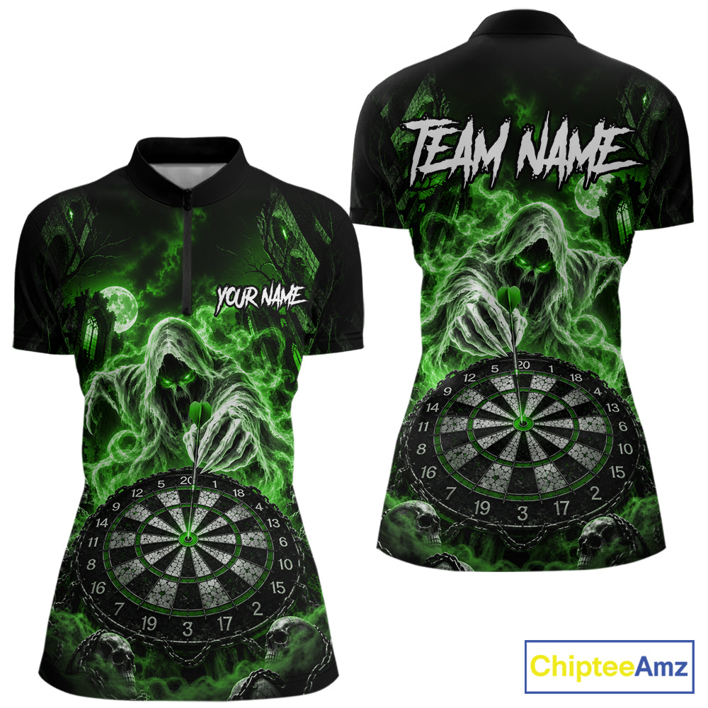 Custom Green Grim Reaper Dart Shirt Ghost Dartboard Dart Team Jersey for Women DHT77