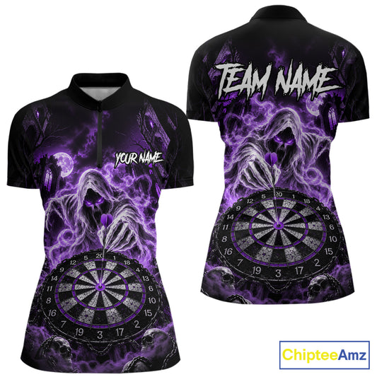 Custom Purple Grim Reaper Dart Shirt Ghost Dartboard Dart Team Jersey for Women DHT77