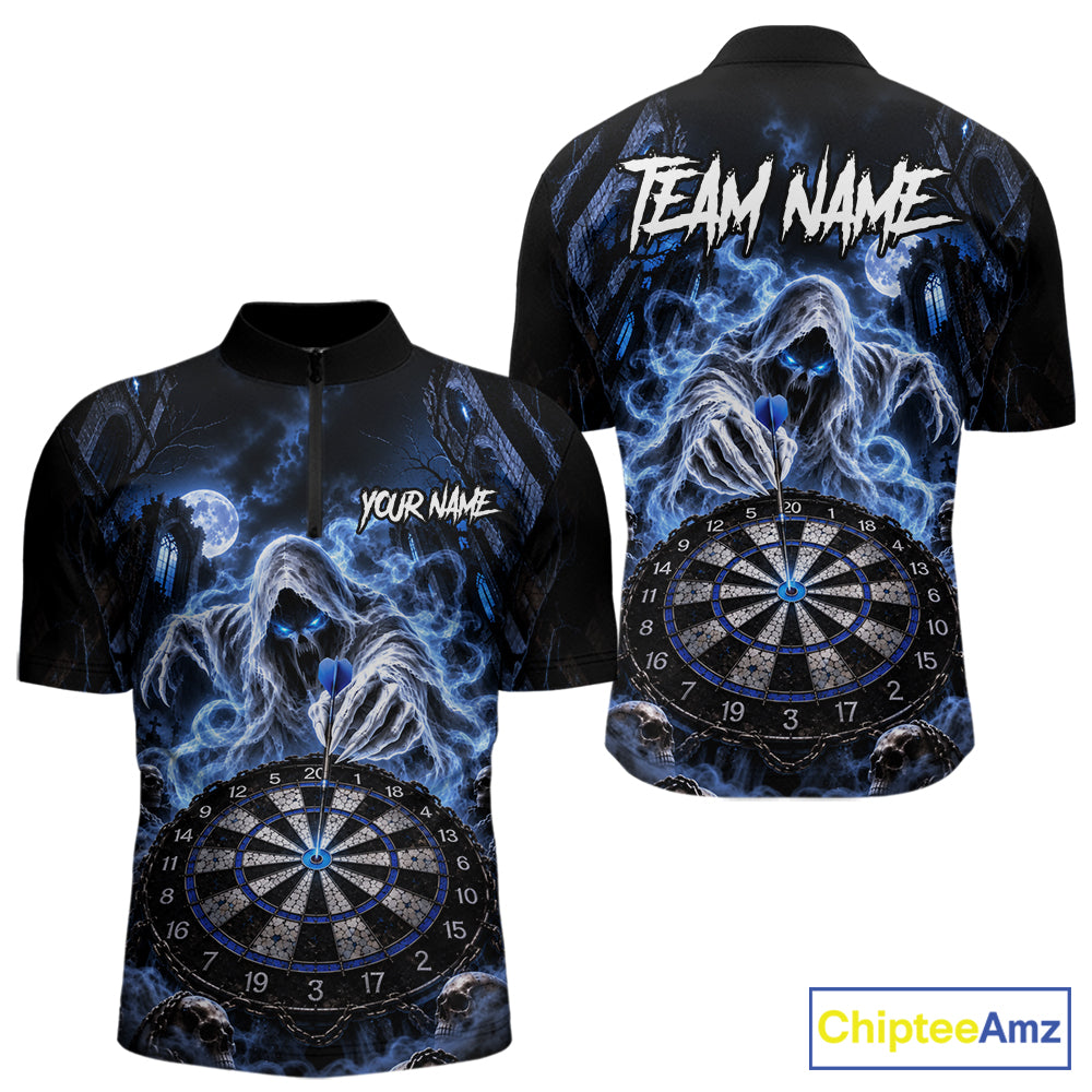 Custom Blue Grim Reaper Dart Shirt Ghost Dartboard Dart Team Jersey for Men DHT77