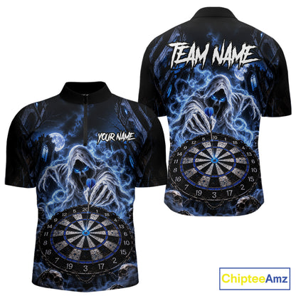 Custom Blue Grim Reaper Dart Shirt Ghost Dartboard Dart Team Jersey for Men DHT77