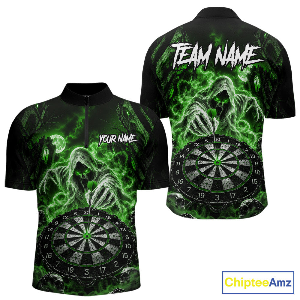 Custom Green Grim Reaper Dart Shirt Ghost Dartboard Dart Team Jersey for Men DHT77