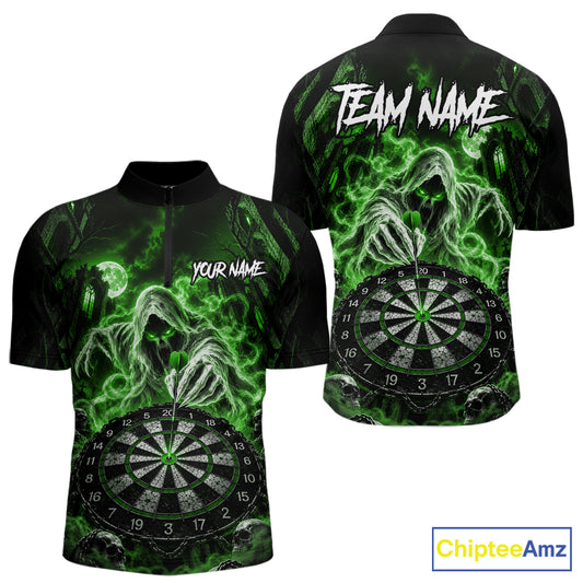 Custom Green Grim Reaper Dart Shirt Ghost Dartboard Dart Team Jersey for Men DHT77