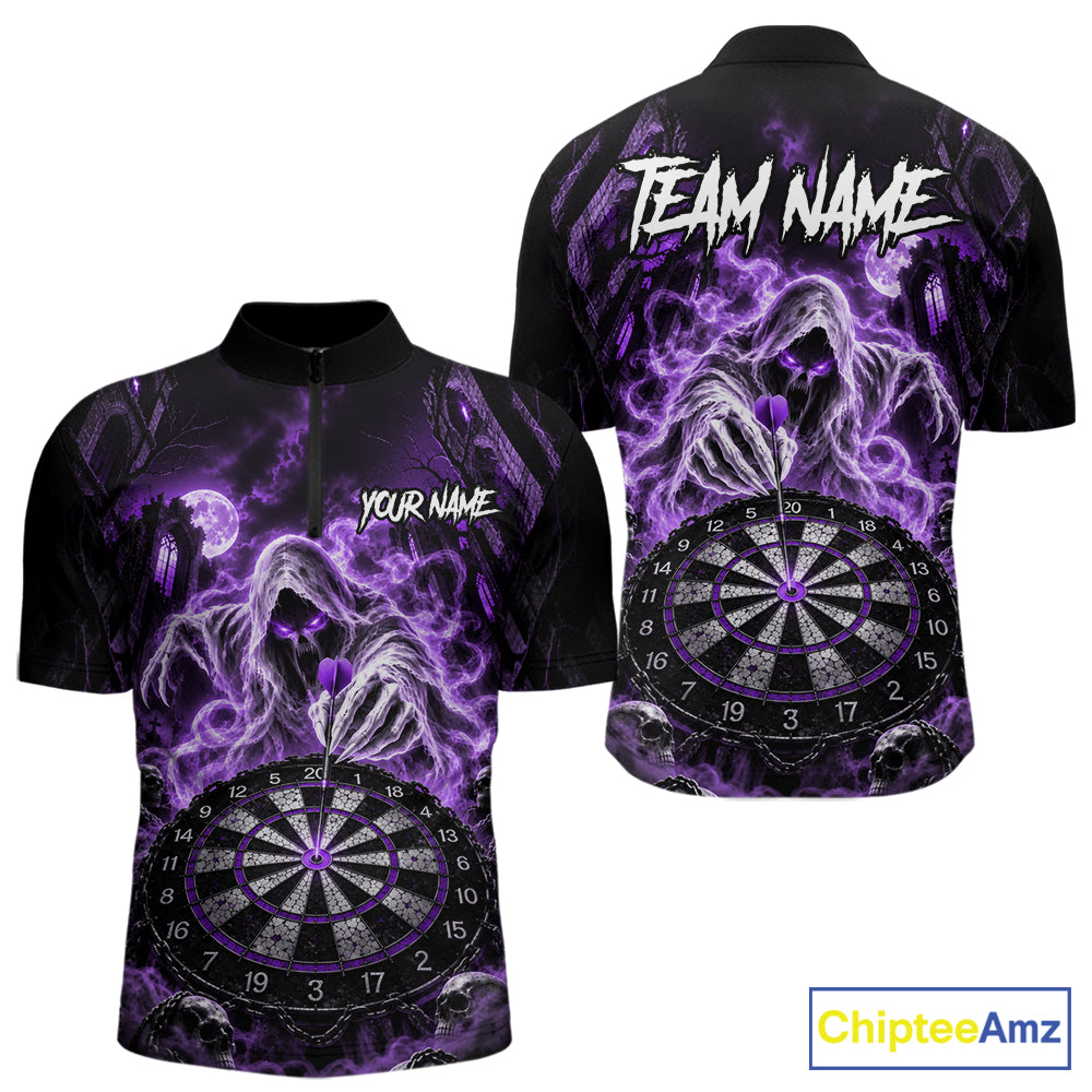 Custom Purple Grim Reaper Dart Shirt Ghost Dartboard Dart Team Jersey for Men DHT77