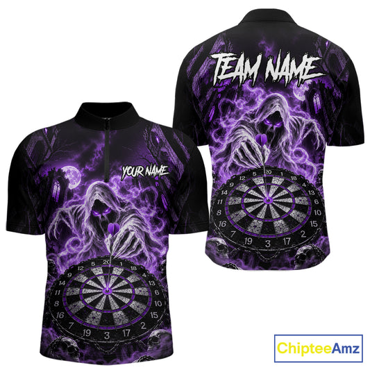 Custom Purple Grim Reaper Dart Shirt Ghost Dartboard Dart Team Jersey for Men DHT77